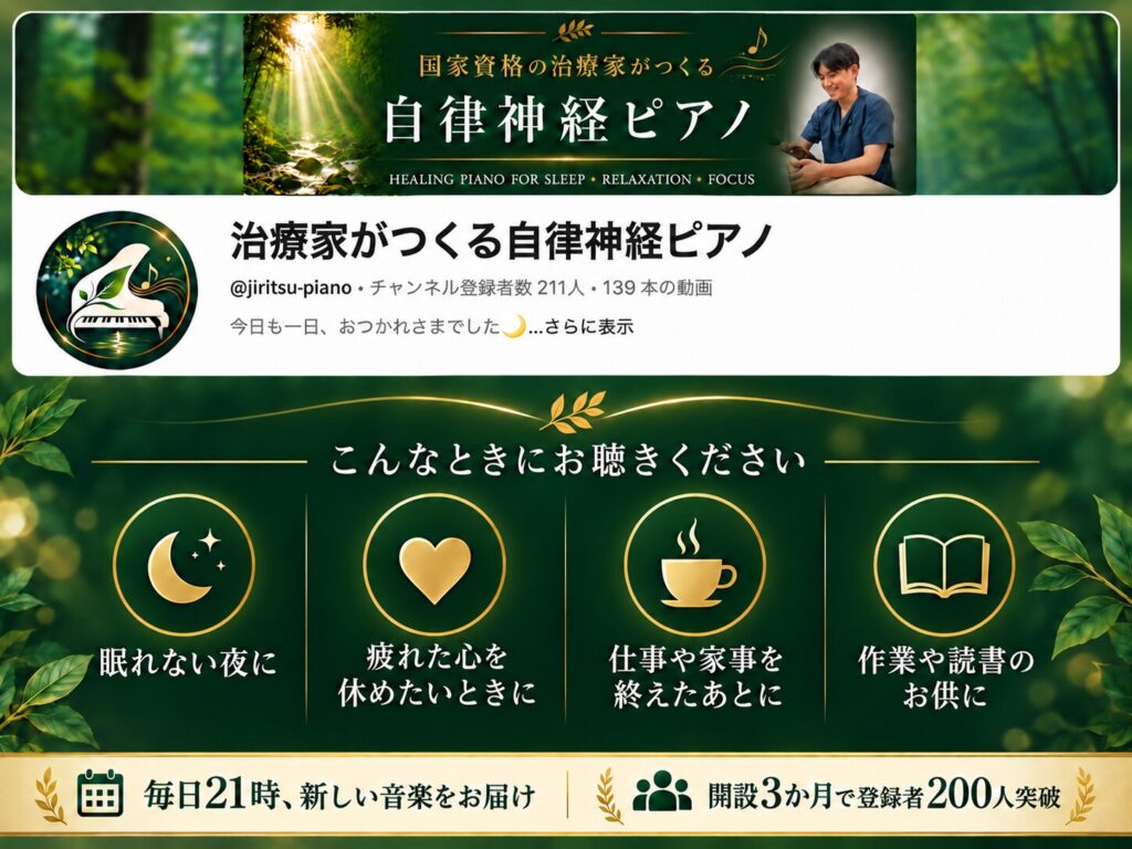 YouTube登録者200人突破｜治療家がつくる自律神経ピアノ